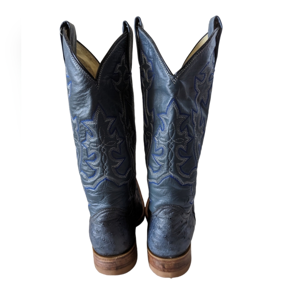 Vintage Blue Ostrich Leather Pointy Toe Cowboy Western Boots Size 6.5 D - Picture 7 of 9